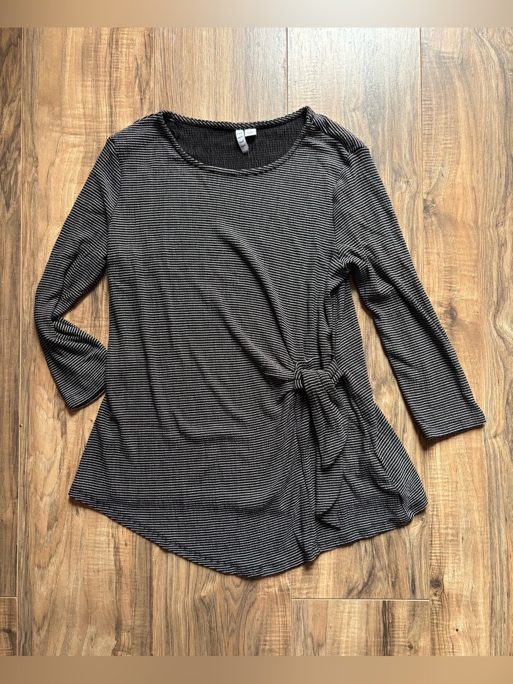 Elle Women’s Striped Side-Tie Knit Top - Black/White Size Small